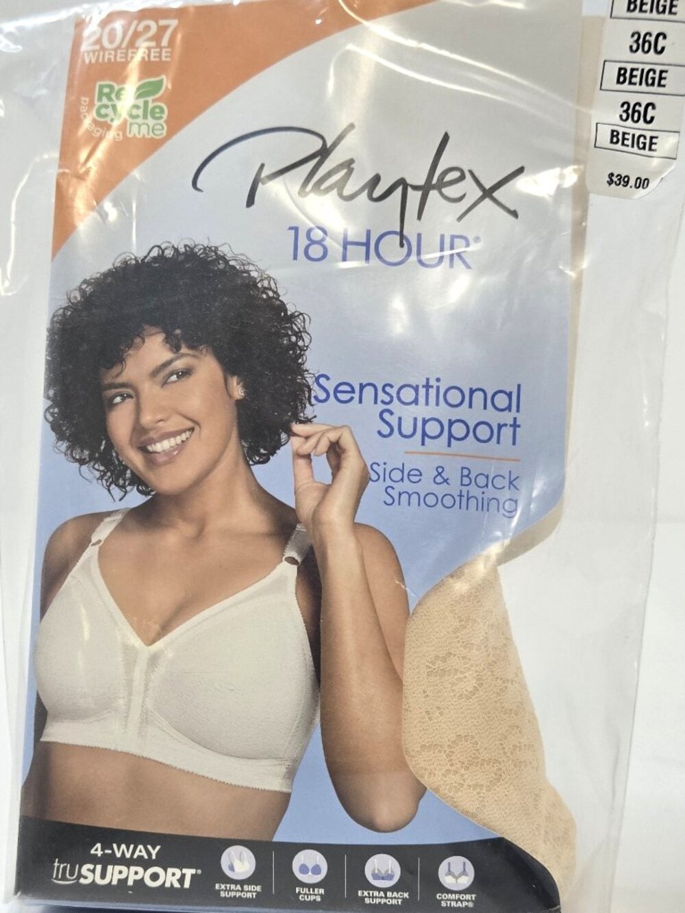 Playtex 18 Hour Sensational Support Wire Free Bra 20/27 Beige. 36C